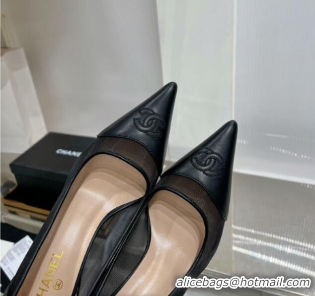 Best Product Chanel Medium Heel Pumps 6.5cm in Lambskin and Mesh Black 1213005