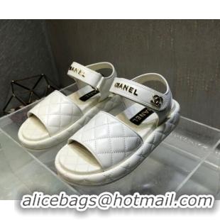 Perfect Chanel Quilted Lambskin Platform Sandals White 213006