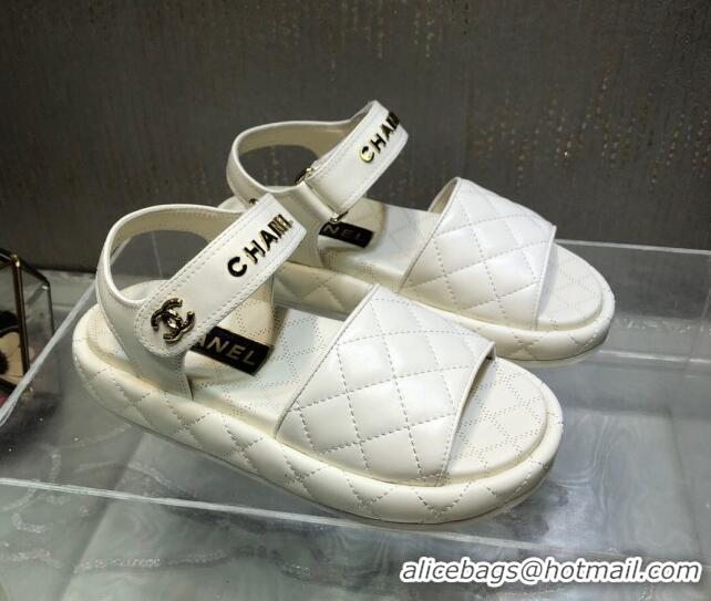 Perfect Chanel Quilted Lambskin Platform Sandals White 213006