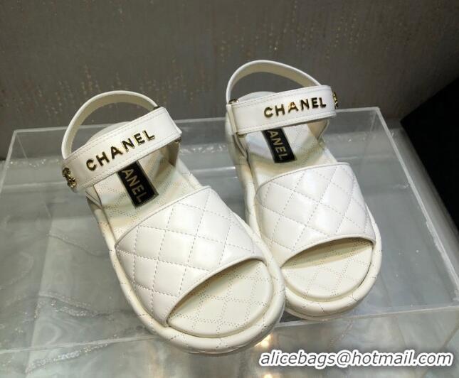 Perfect Chanel Quilted Lambskin Platform Sandals White 213006