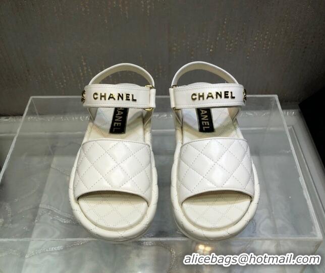 Perfect Chanel Quilted Lambskin Platform Sandals White 213006