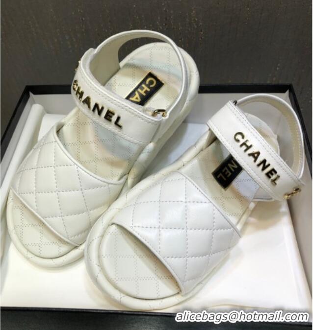 Perfect Chanel Quilted Lambskin Platform Sandals White 213006