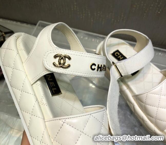 Perfect Chanel Quilted Lambskin Platform Sandals White 213006