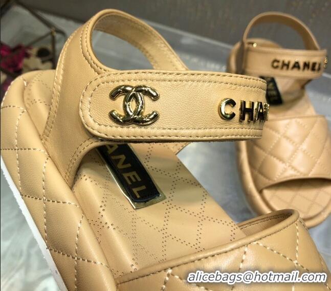 Luxury Chanel Quilted Lambskin Platform Sandals Apricot 1213007