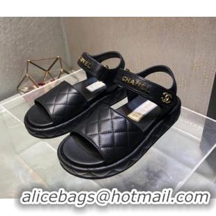 Good Looking Chanel Quilted Lambskin Platform Sandals Black 1213008