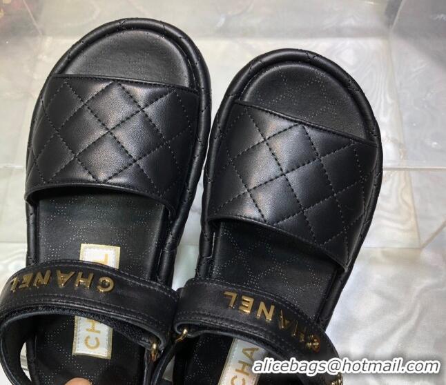 Good Looking Chanel Quilted Lambskin Platform Sandals Black 1213008