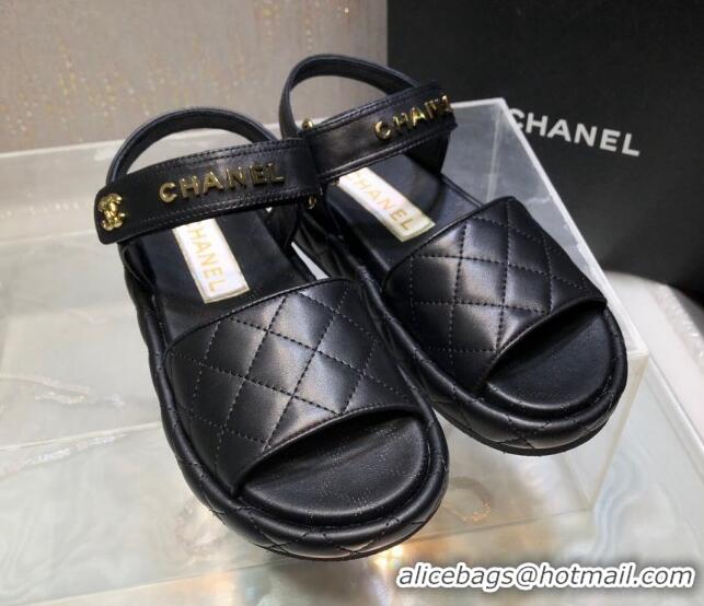 Good Looking Chanel Quilted Lambskin Platform Sandals Black 1213008