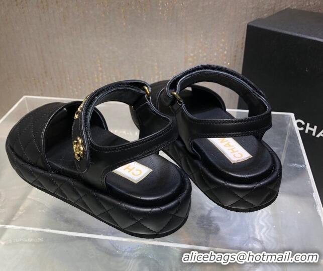 Good Looking Chanel Quilted Lambskin Platform Sandals Black 1213008