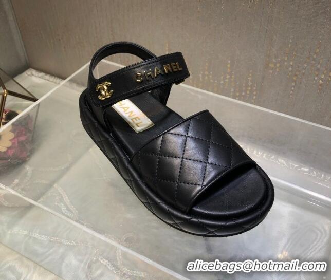 Good Looking Chanel Quilted Lambskin Platform Sandals Black 1213008