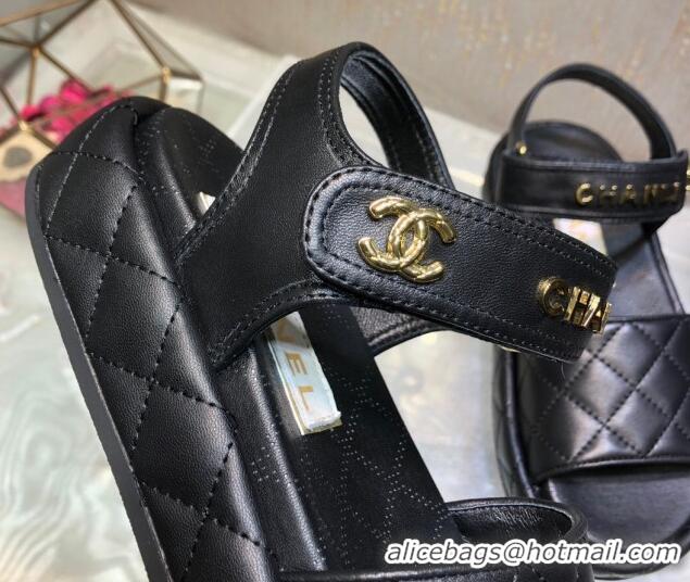 Good Looking Chanel Quilted Lambskin Platform Sandals Black 1213008