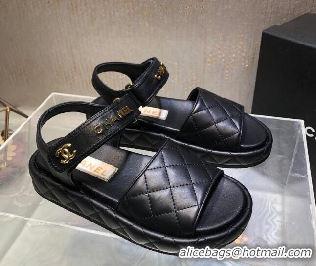 Good Looking Chanel Quilted Lambskin Platform Sandals Black 1213008