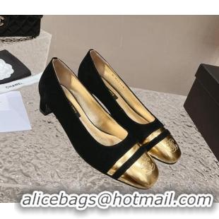 Best Price Chanel Suede & Metallic Leather Pumps 5cm Black 1213011