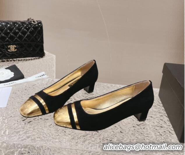 Best Price Chanel Suede & Metallic Leather Pumps 5cm Black 1213011