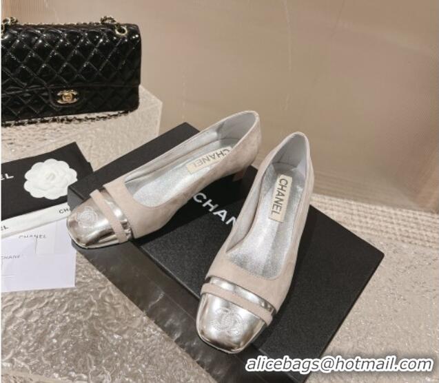 Top Design Chanel Suede & Metallic Leather Pumps 5cm Light Grey 1213012