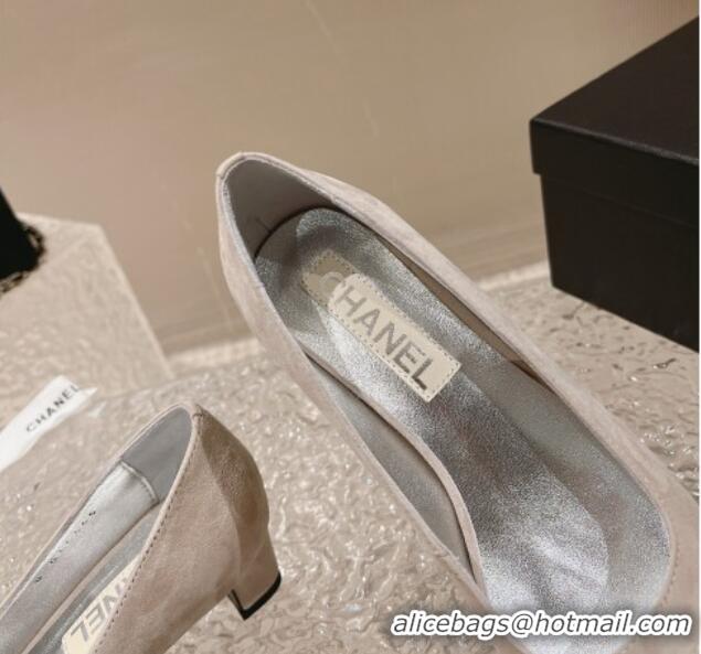 Top Design Chanel Suede & Metallic Leather Pumps 5cm Light Grey 1213012