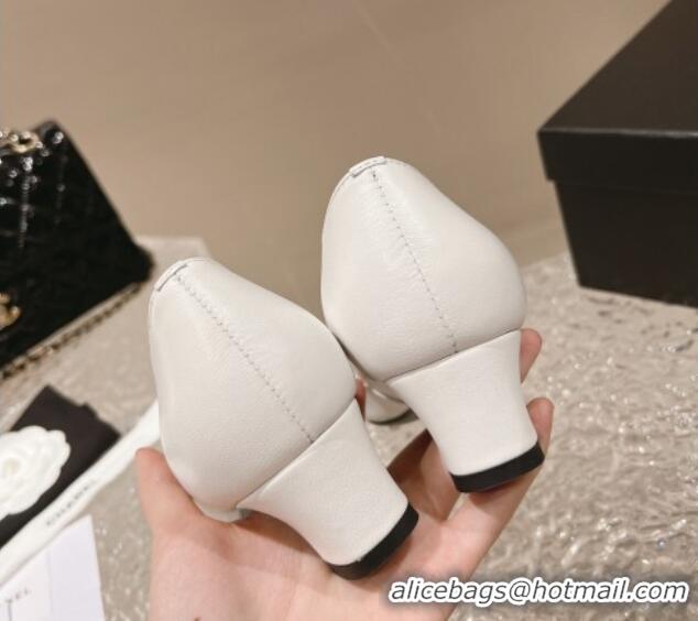 Charming Chanel Patent Calfskin Leather Pumps 5cm White/Black 1213013