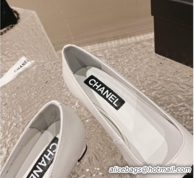 Charming Chanel Patent Calfskin Leather Pumps 5cm White/Black 1213013