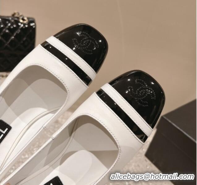 Charming Chanel Patent Calfskin Leather Pumps 5cm White/Black 1213013