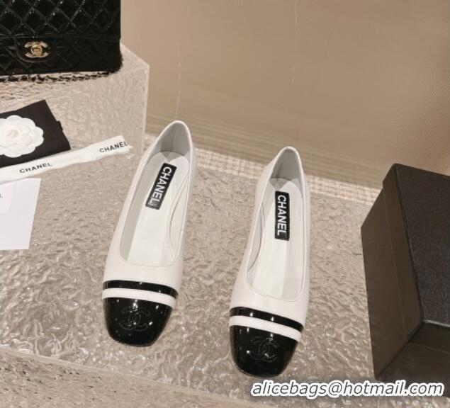 Charming Chanel Patent Calfskin Leather Pumps 5cm White/Black 1213013