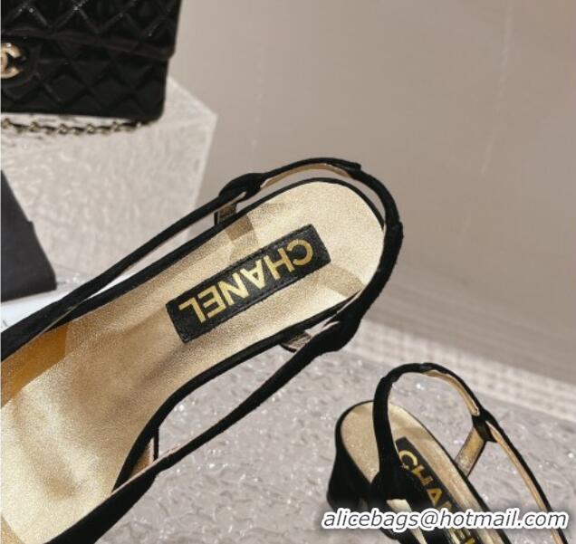 Perfect Chanel Suede & Metallic Calfskin Slingback Pumps 5cm Black 1213014