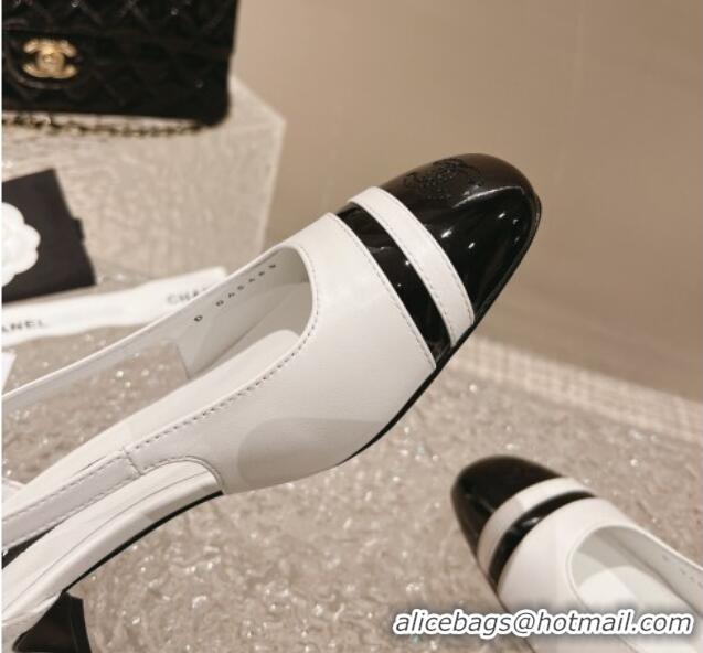 Charming Chanel Patent Calfskin Slingback Pumps 5cm White/Black 1213016