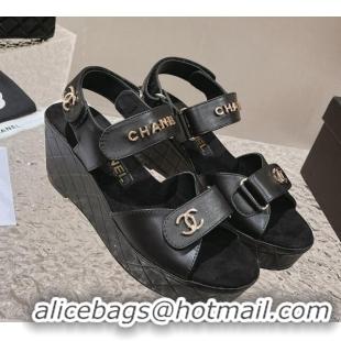 Best Product Chanel Calfskin Platform Sandals 5.5cm Black 1213017