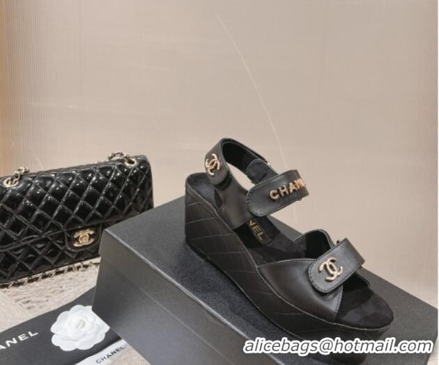 Best Product Chanel Calfskin Platform Sandals 5.5cm Black 1213017