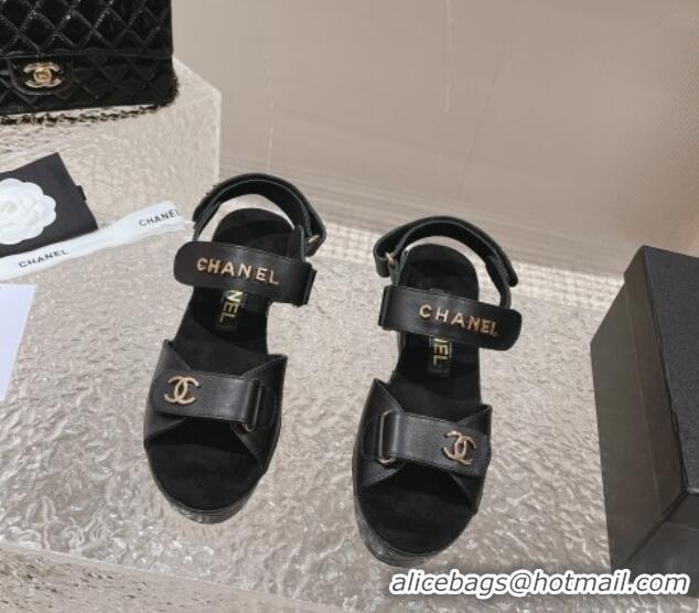 Best Product Chanel Calfskin Platform Sandals 5.5cm Black 1213017