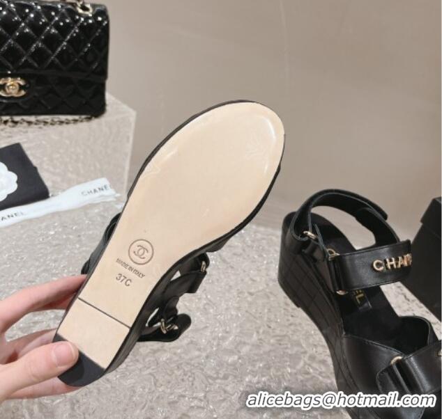 Best Product Chanel Calfskin Platform Sandals 5.5cm Black 1213017