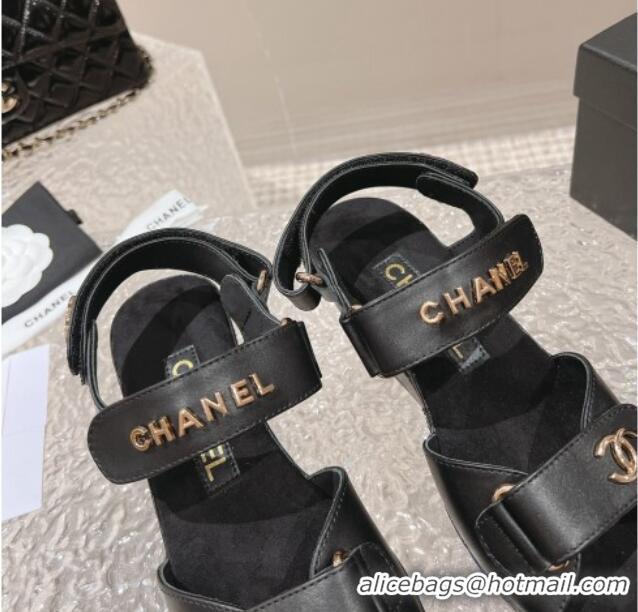 Best Product Chanel Calfskin Platform Sandals 5.5cm Black 1213017