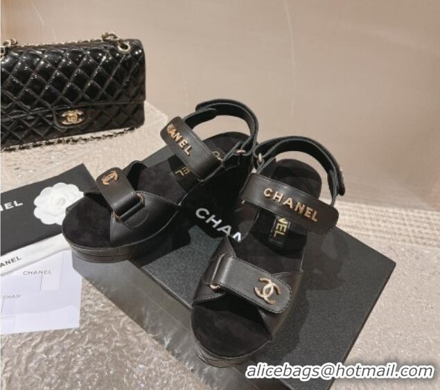 Best Product Chanel Calfskin Platform Sandals 5.5cm Black 1213017