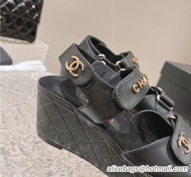 Best Product Chanel Calfskin Platform Sandals 5.5cm Black 1213017