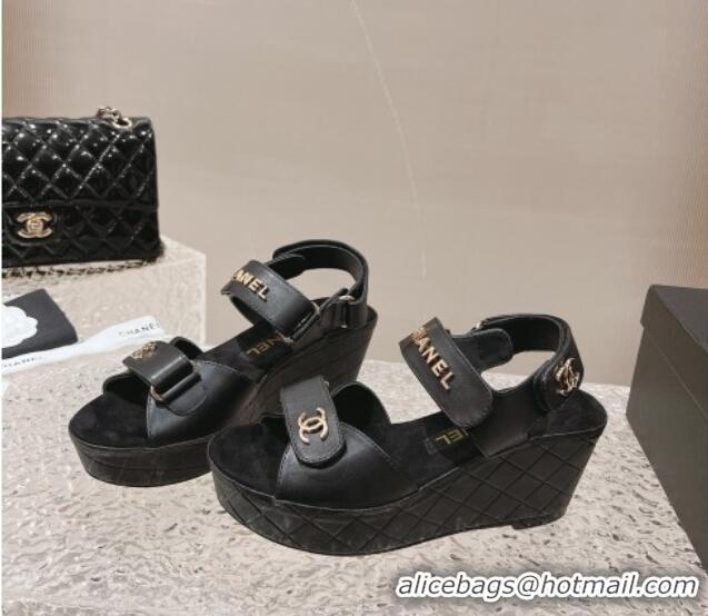 Best Product Chanel Calfskin Platform Sandals 5.5cm Black 1213017