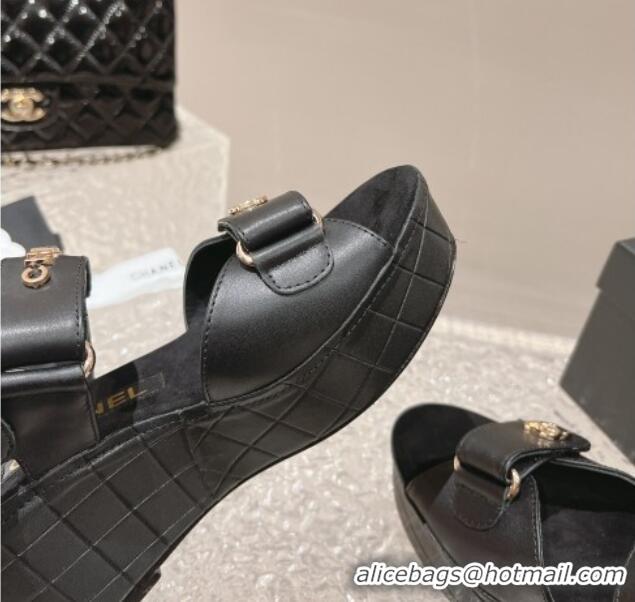 Best Product Chanel Calfskin Platform Sandals 5.5cm Black 1213017