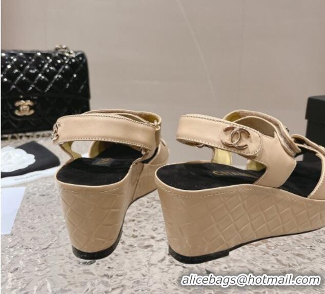 Top Grade Chanel Calfskin Platform Sandals 5.5cm/7cm Beige 1213018