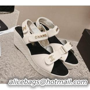 Durable Chanel Calfskin Platform Sandals 5.5cm White 1213019