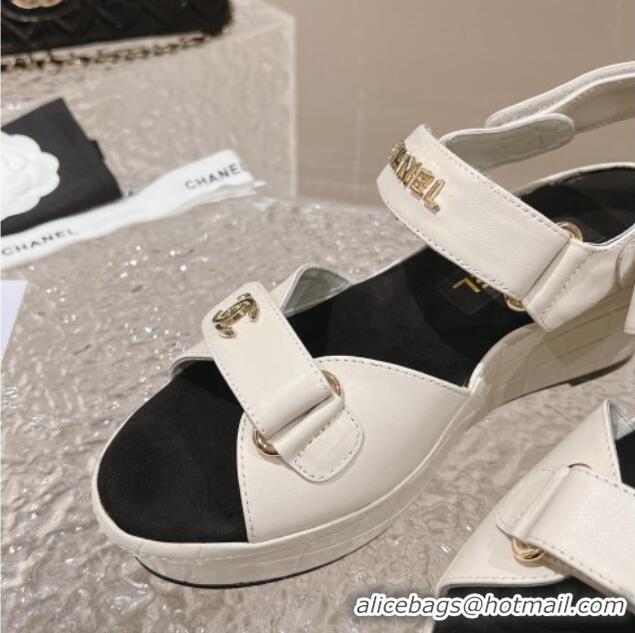 Durable Chanel Calfskin Platform Sandals 5.5cm White 1213019