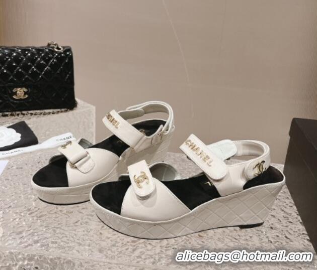 Durable Chanel Calfskin Platform Sandals 5.5cm White 1213019