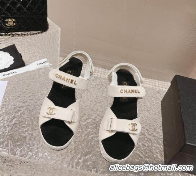 Durable Chanel Calfskin Platform Sandals 5.5cm White 1213019