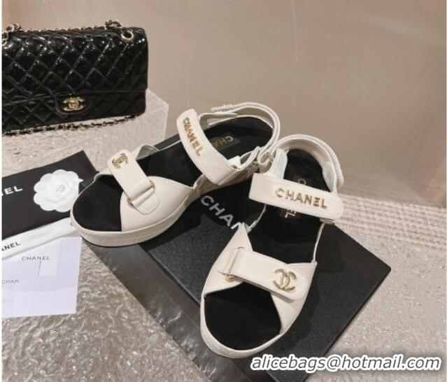 Durable Chanel Calfskin Platform Sandals 5.5cm White 1213019