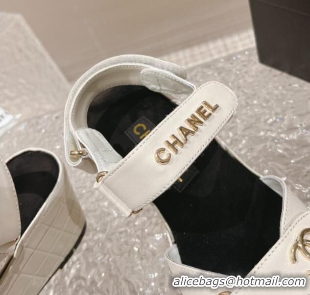 Durable Chanel Calfskin Platform Sandals 5.5cm White 1213019