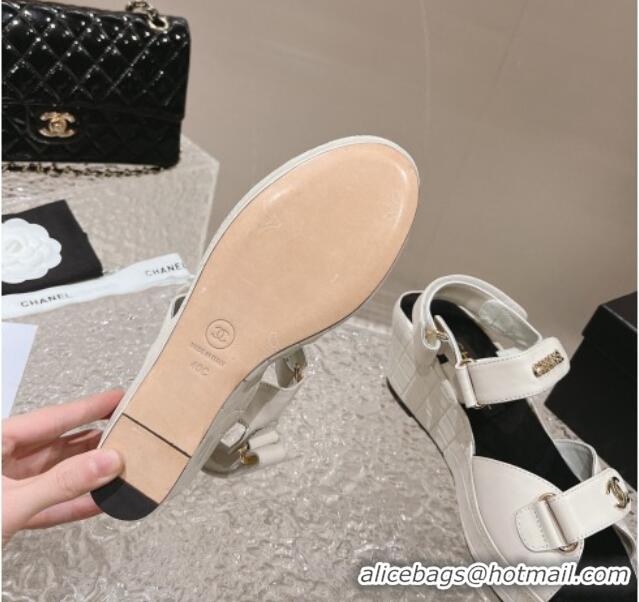 Durable Chanel Calfskin Platform Sandals 5.5cm White 1213019