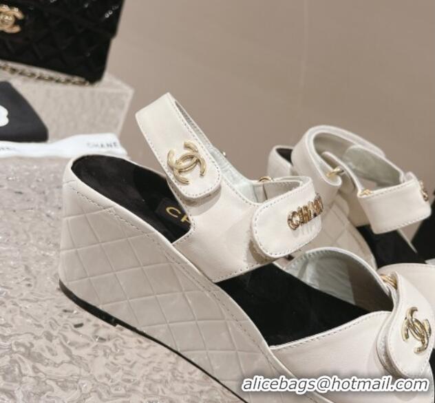 Durable Chanel Calfskin Platform Sandals 5.5cm White 1213019