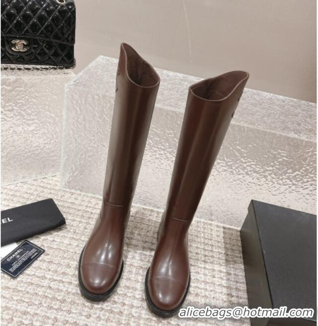 Trendy Design Chanel Calfskin High Boots 4.5cm with Side CC Brown 1213021