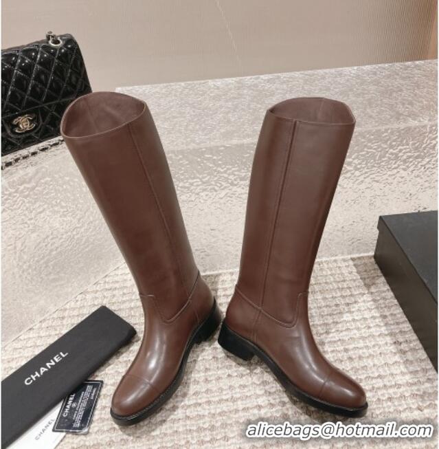 Trendy Design Chanel Calfskin High Boots 4.5cm with Side CC Brown 1213021