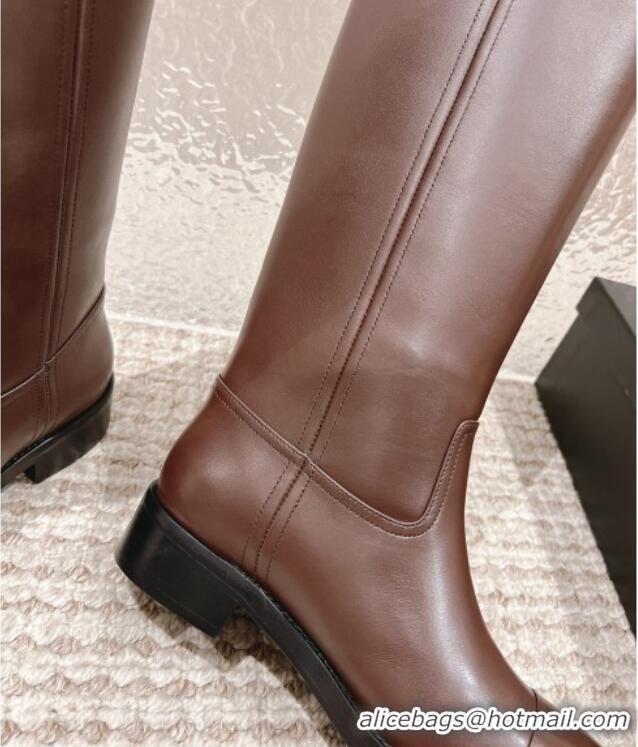 Trendy Design Chanel Calfskin High Boots 4.5cm with Side CC Brown 1213021