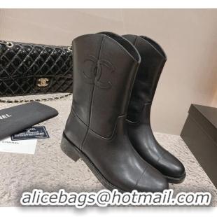 Top Quality Chanel Calfskin Ankle Boots 4.5cm with Side CC Black 213022