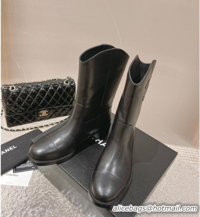 Top Quality Chanel Calfskin Ankle Boots 4.5cm with Side CC Black 213022