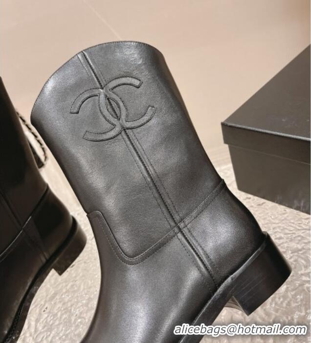 Top Quality Chanel Calfskin Ankle Boots 4.5cm with Side CC Black 213022