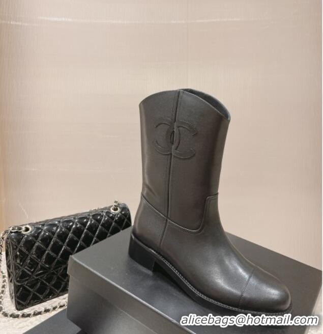 Top Quality Chanel Calfskin Ankle Boots 4.5cm with Side CC Black 213022